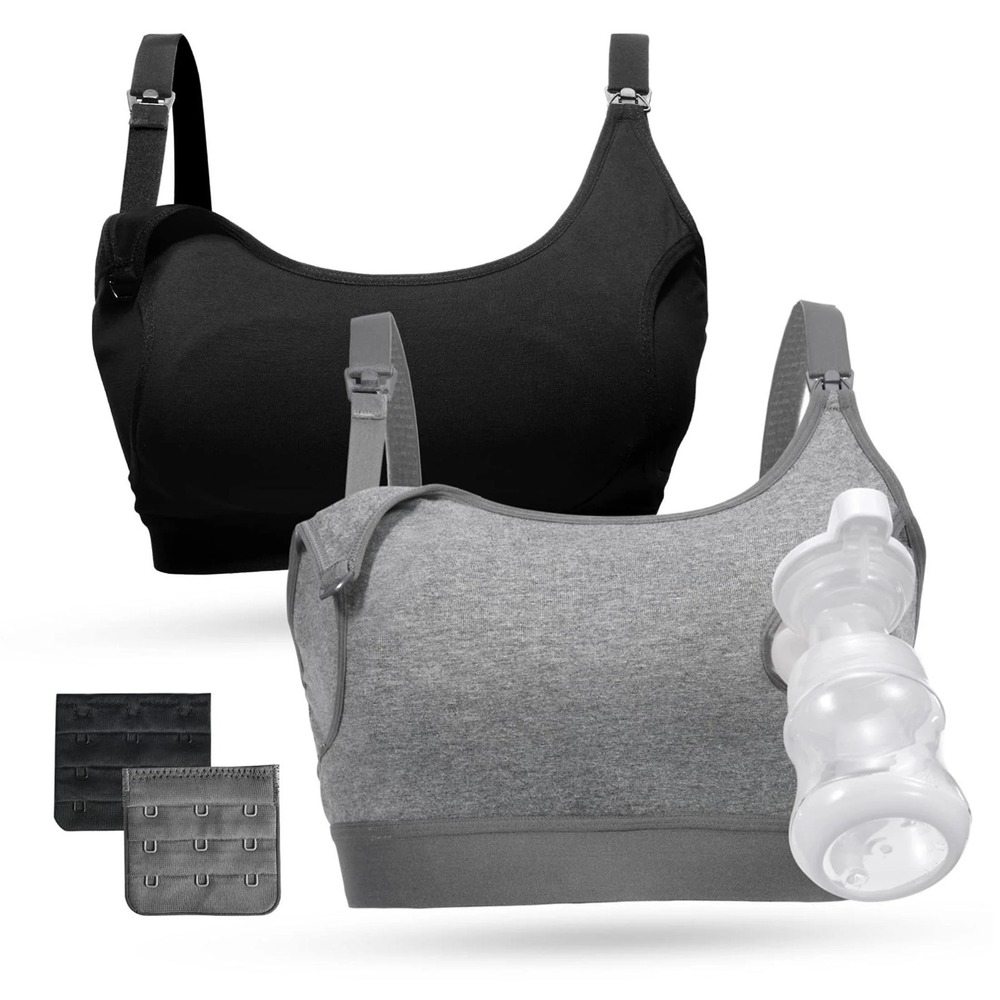 Lot of 2 New Momcozy Soft Nursing Bra Cotton Size M Black Gray